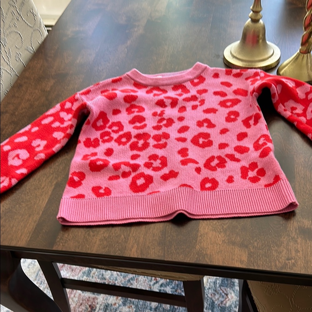 Pink and Red Leopard Print Sweater